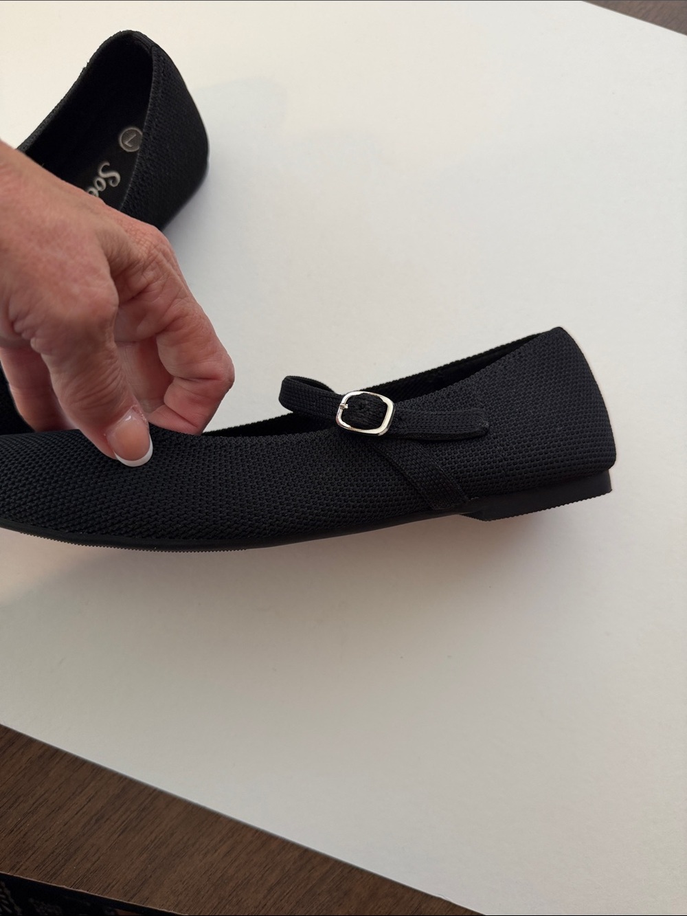Black Mary Jane Knit Flats with Adjustable Strap - Picture 3 of 6
